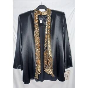 Vintage 22W John Phillips Black and Gold Tones Satin Kimono Top Women's